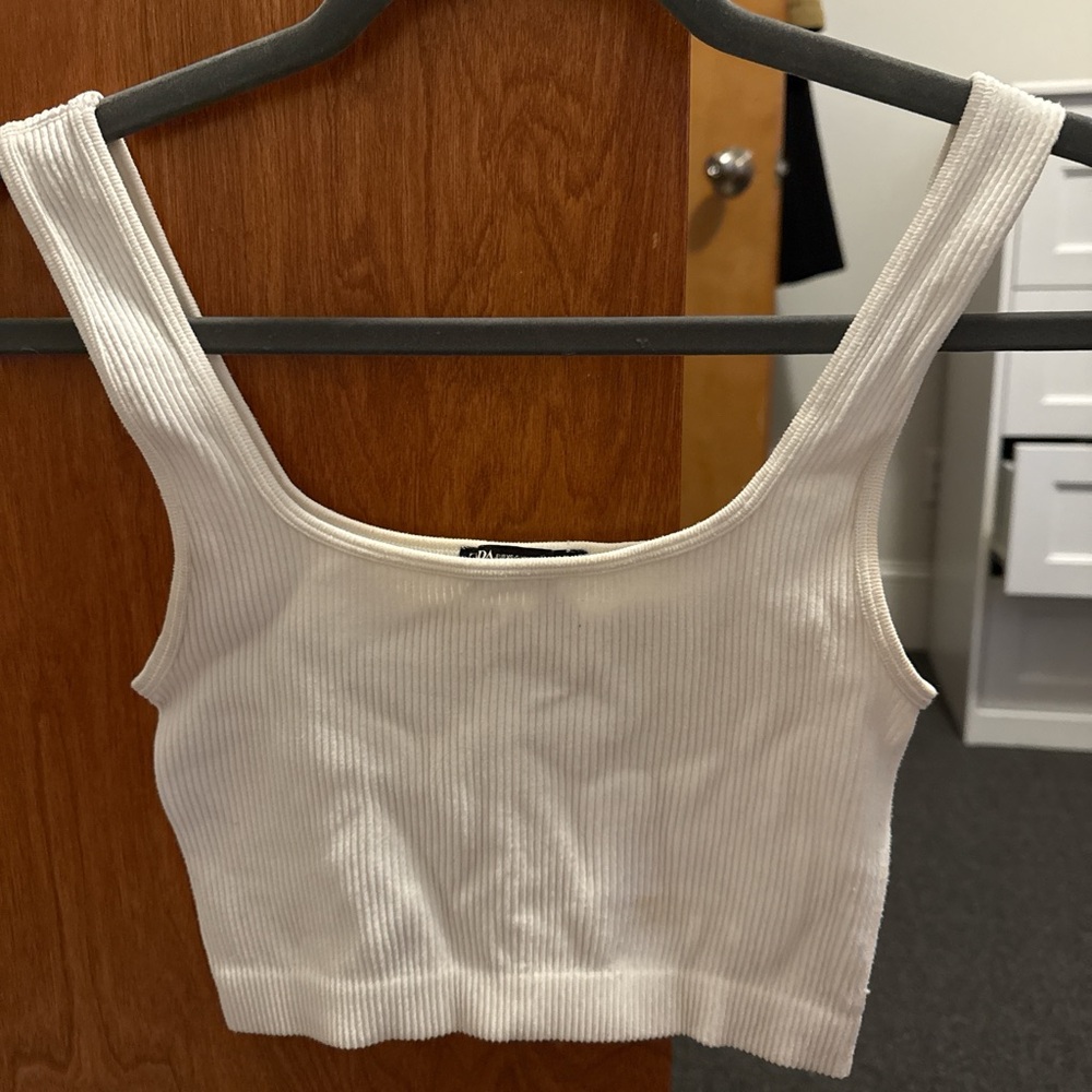 Zara White Ribbed Crop Top
